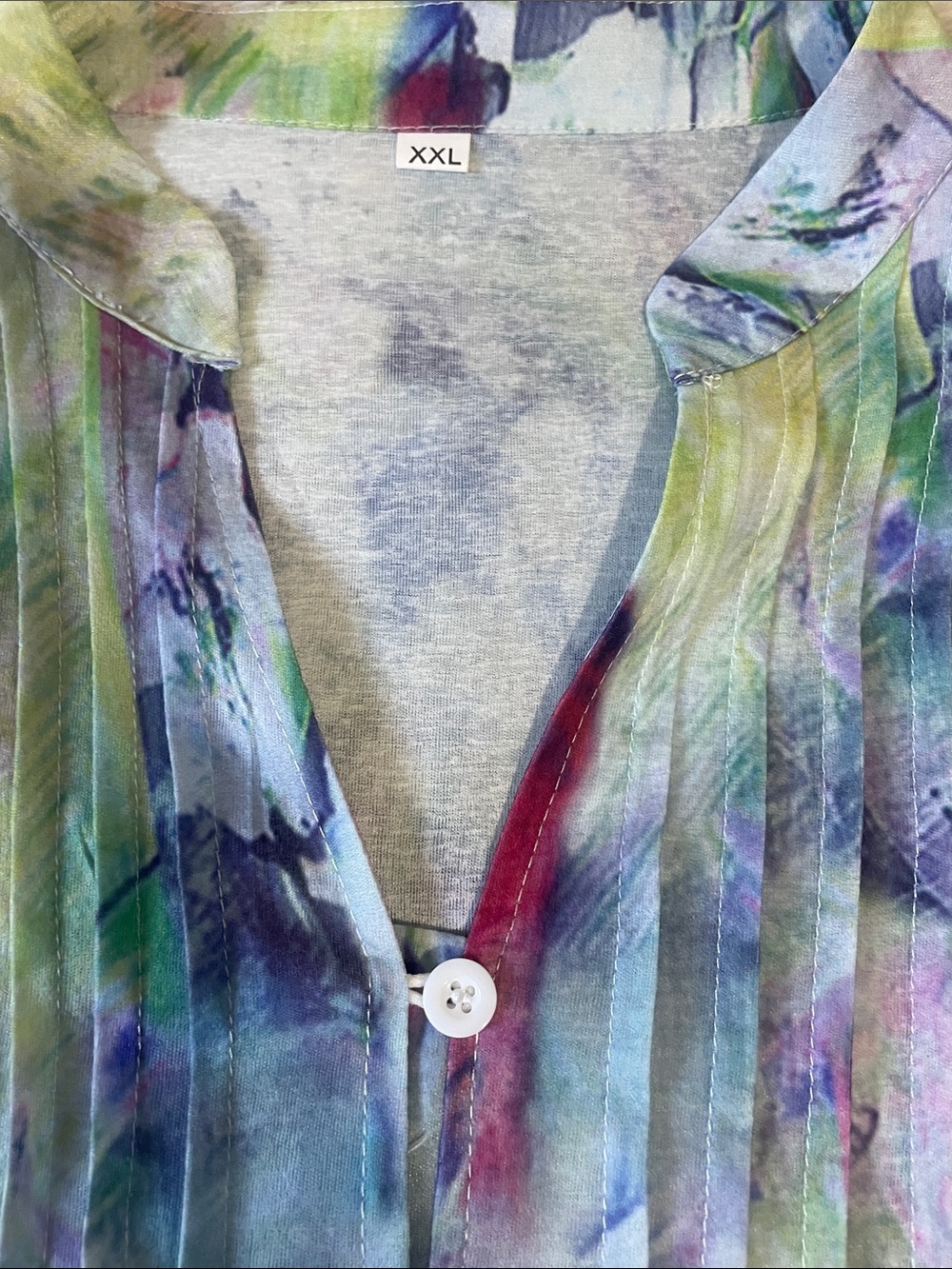 Women's Multicolor Watercolor Print Button-Down Shirt - Picture 7 of 9